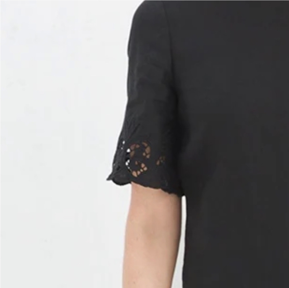 Chico's Black Embroidered Flutter Sleeve 100% Linen Short Dress Size 16 - Picture 2 of 11